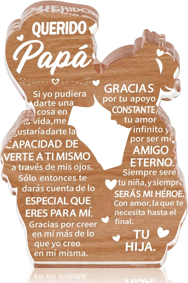 Yopyame Gift for Dad from Daughter - Spanish Papá Heartwarming Keepsake Father Daughter Embracing Acrylic Plaque Sign Best Dad Ever Gift Regalos Para Papá Office Desk Decor Father’s Day Christmas Gift - Image 1